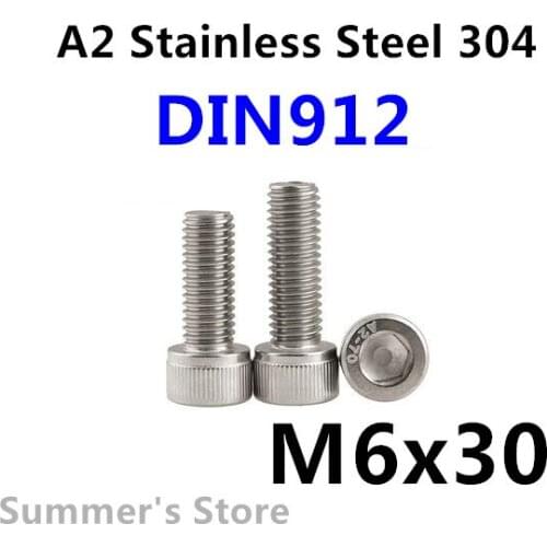 20pcs/lot DIN912 M6 Stainless Steel screw Hex Socket Head Cap Screw M6*30mm screw bolt