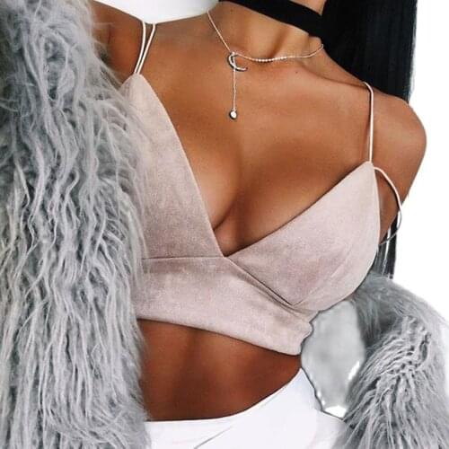 2021 Summer Bralette Crop Top Sexy Pink Strappy Suede Cami Camisole Casual Women Tops