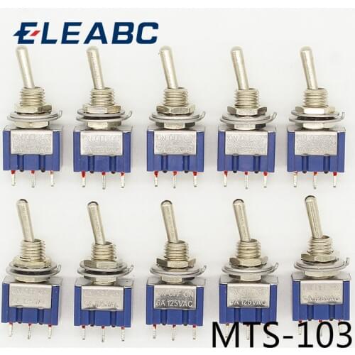10Pcs ON-OFF-ON 3 Pin 3 Position Mini Latching Toggle Switch AC 125V/6A 250V/3A