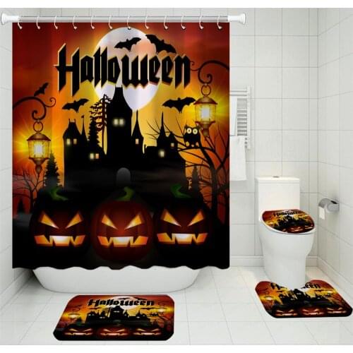 4 Pieces Happy Halloween Bath Sets Dark Animal Shower Curtain Home Textile Toilet Mat U-shaped Pad Bathroom Decor Floor Rugs