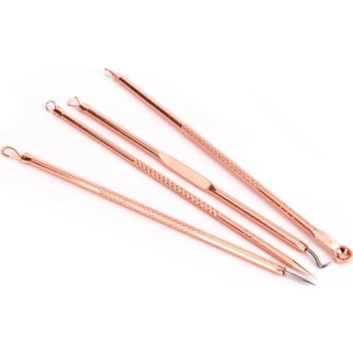 4pcs/pack Stainless Steel Blackhead Extractor Removers Pimple Acne Treatment Needle Rose Gold