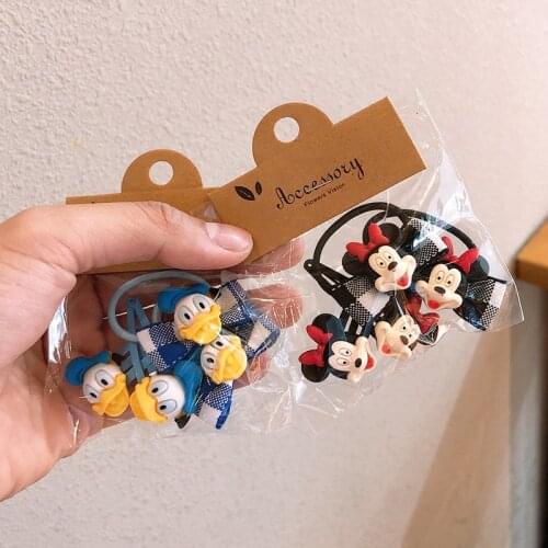4pcs/set Disney girl Hair accessories hair rope cartoon mickey mouse hair clip rubber band cute hairpin hair ring girl gift