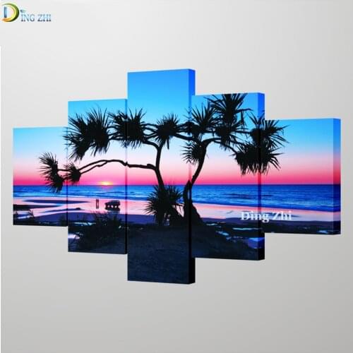 5D Diamond Painting Nature Tree Landscape 5 Panel Sea View Full Drill Mosaic Embroidery Cross Stitch Home Decor Sunset Scenery
