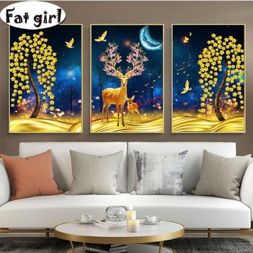 5D Diamond Embroidery Gold Get rich tree and elk Art Diamond Painting Square Round DIY Rhinestones New Arrival Handmade Gift