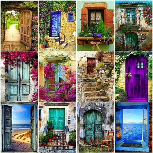 AZQSD Diamond Embroidery Houses Diamond Painting Door Full Square Drill Diamond Mosaic Scenery Gift 5D DIY Home Decoration