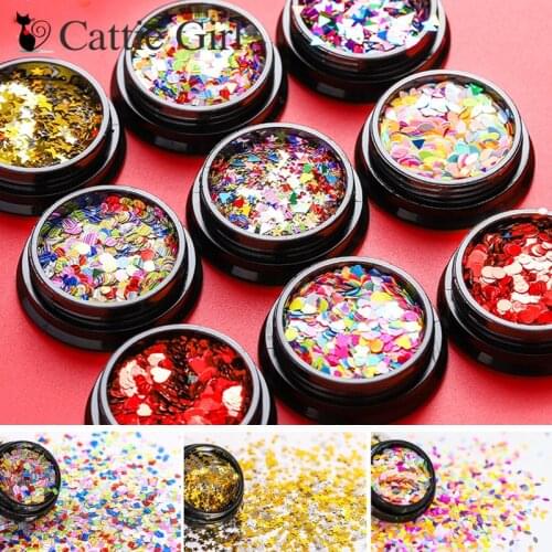 1Box Mixed Heart Marquise Nail Paillette Holographic Gold Flakies Round Rhombus Nail Sequins Rectangle Nail Art Decorations