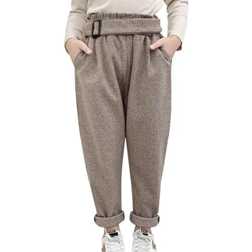 Pants For Girls Plaid Woolen Childrens Trousers For Girls Elastic Waist Pants For Girls Winter Kids Casual Suit Pants New Year