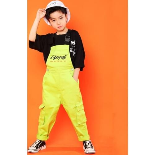 Children Wear Bib Pants Hip Hop Loose Tide Trend Street Dance Fluorescent Green Pants Cargo Pants Suit