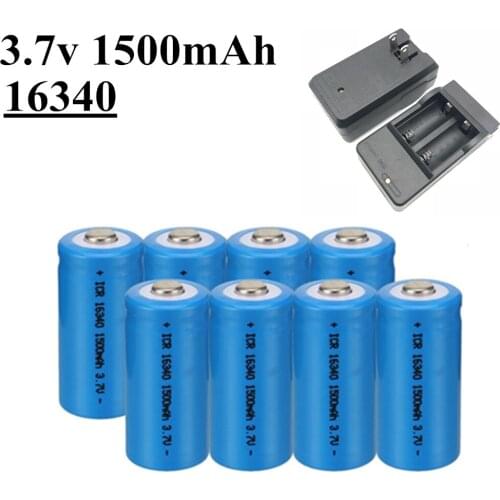 CR123A 16340 Battery 3.7V 1500mAh Rechargeable Li-ion Batteries and LED Flashlight Travel Wall Charger For CR123A