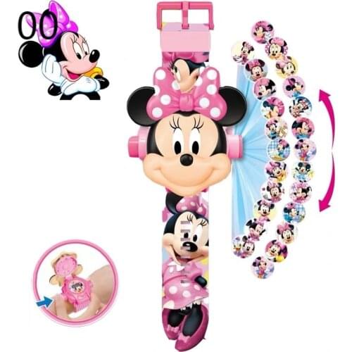 Disney Mickey Minnie Childrens Watches The 3D Projection Cartoon Spiderman Hulk Princess Digital Kids Toy Watch birthday gifts