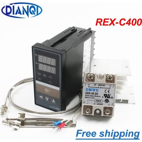 Dual Digital PID Temperature Controller REX-C400 with Sensor K thermocouple M6 SSR reply Output SSR-40DA REXC-400 220V ~240V