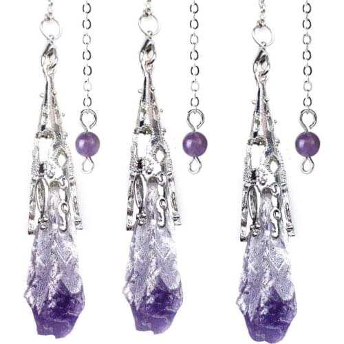Natural purple Crystal Pendulum Necklace Irregular Amethysts Cluster Rough Stone Pendant Pendant Energy Healing Stone 1pcs