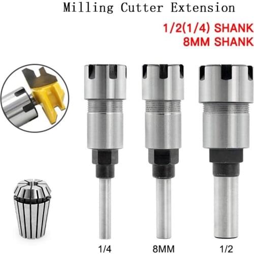 1/2 1/4 "8MM Shank Milling Cutter Trimming Machine Wood Carving Router Bit Extension Rod Collet Engraving Machine Extension