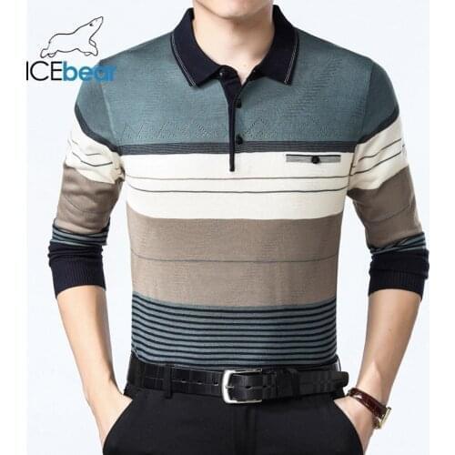 ICEbear 2021 autumn new mens sweaters high-quality lapel mens striped clothing 1820