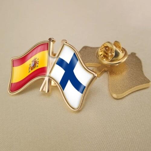 Spain and Finland Crossed Double Friendship Flags Lapel Pins Brooch Badges
