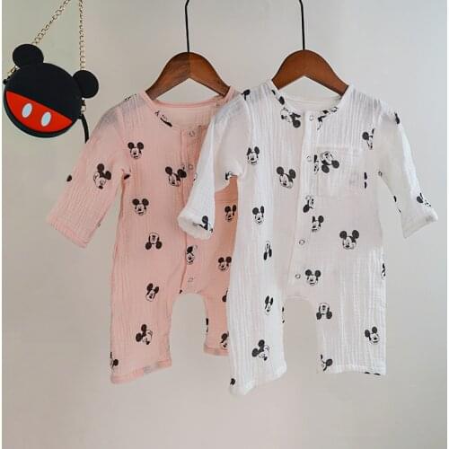 Disney Mickey Mouse Cotton Clothes For Baby Girls Boy Newborn Romper Unisex Cartoon Long Sleeve Overalls Autumn Winter Jumpsuits