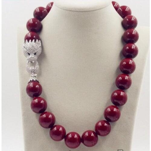 Beautiful New Huge 18mm Genuine Red Shell Pearl Necklace 19"AAA Crystal Clasp