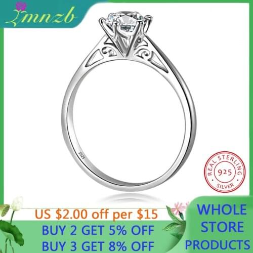 LMNZB 100% 925 Sterling Silver Ring 6mm Zirconia Diamond Ring Engagement Wedding Bridal Rings Jewelry Gift For Women LR048