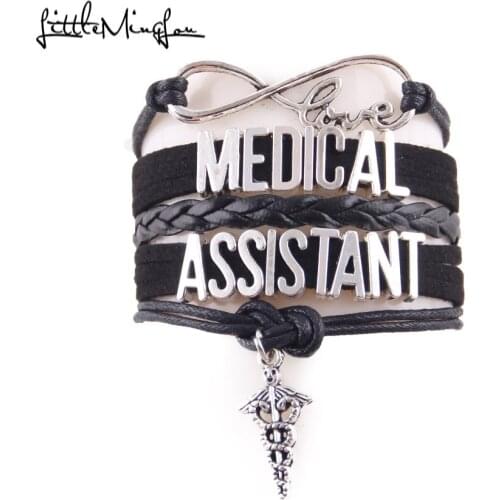 Little Minglou infinity love MEDICAL ASSISTANT Bracelet charm leather bracelets & bangles for women men jewelry Drop Shipping