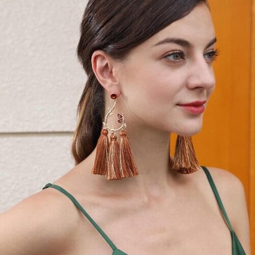 Trendy Branch Leaf Alloy Dangle Drop Earrings Bohemian Cotton Thread Tassel Earrings For Women Crystal Jewelry UKEN