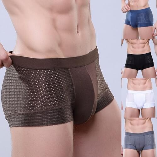 Men Ice Silk Mesh Boxer Shorts Breathable Transparent Underwear Pouch Underpants Seamless Mesh Trunks Men Boxer