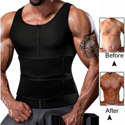 Mens Sweat Sauna Vest for Waist Trainer Zipper Neoprene Body Shaper Tank Top Adjustable Sauna Workout Suit Compression Shapewear