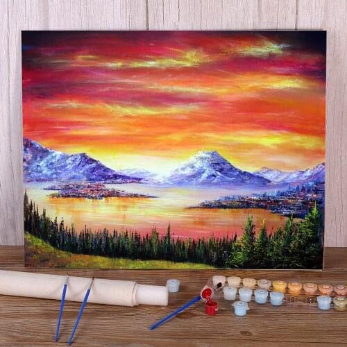 Natural Scenery Sunset View DIY Painting By Numbers Package Oil Paints 40*50 Paiting By Numbers Handmade Adults Drawing