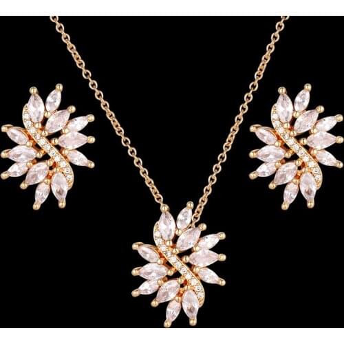 Zlxgirl Classic Flower pendant with Earrings for women Jewelry Set AAA micro pave cubic zircon copper necklace sets free bags