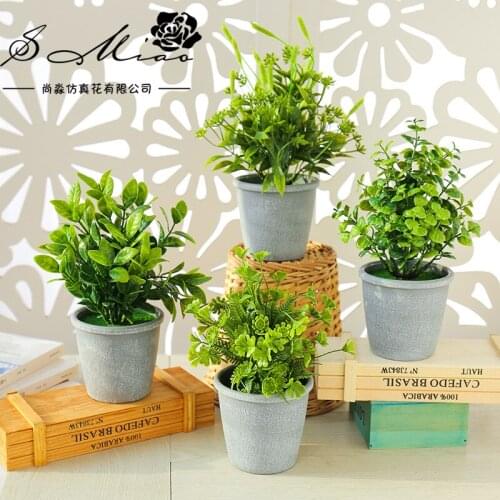 Home Desktop Decoration Simulation Plastic Green Plant Grass Bonsai Potted Artificial Plant Ornament Including Flowerpot
