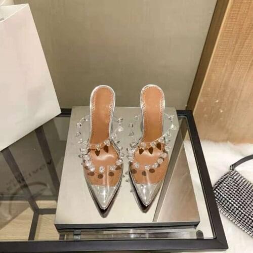 2021 New Summer Transparent Rivet High Heels Crystal Sandals