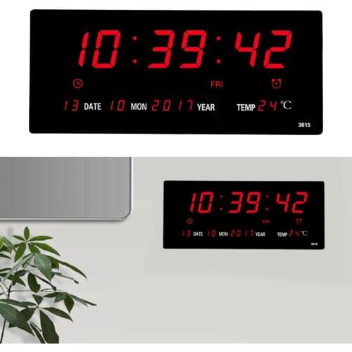 Extra Big Screen LED Office Wall Clock 12H 24H Calendar -Time - Days - Week - Year Temperature Meter Projection Clocks USB