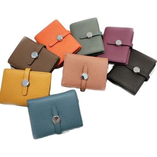 Luxury Brand Designer Short Wallet Womens Round Button Genuine Cow Leather Fashion Wallet Card Holder Coin Pocket Purse Ladies