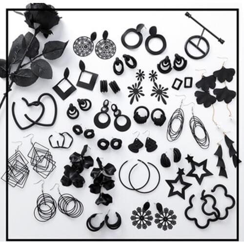 New Fashion Retro Style Simple Personality Black Exaggerated Geometric Temperament Variety Earrings For Female Accessories