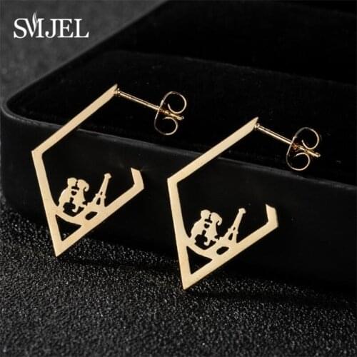 SMJEL Design Kiss Boy Girl Geometric Earring Stainless Steel Earings Fashion Jewelry Birthday Party Gift Women piercing 2021