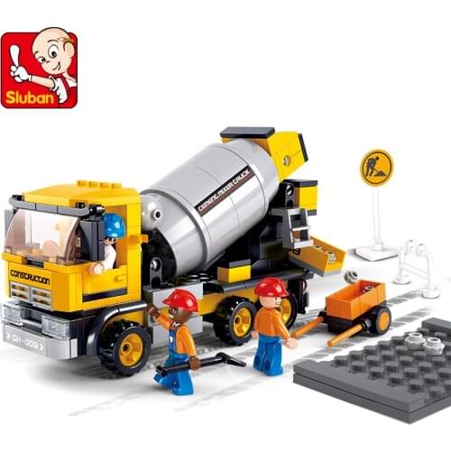 SLUBAN City Cement Mixer Creator MOC Figures Construction Works Building Blocks Bricks Classic Model Toys For Children Gift