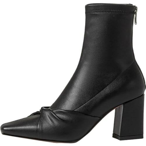 Shoes For Women 2021 New Autumn Winter Designer Model Temperament French Niche Square Toe Back Zipper Comfortable Super Soft PU