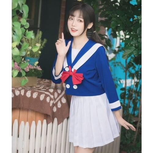 Japanese School Uniform For Girls Sailor Tops+Tie+Skirt Navy Style Students Clothes For Girl Plus size Lala Cheerleader clothing