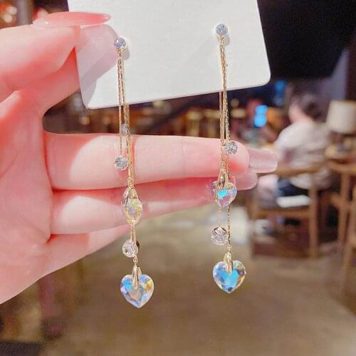 Shinning Zircon Crystal Love Heart Long Earrings For Women Front And Back Multi Function High Grade Jewelry Wholesale