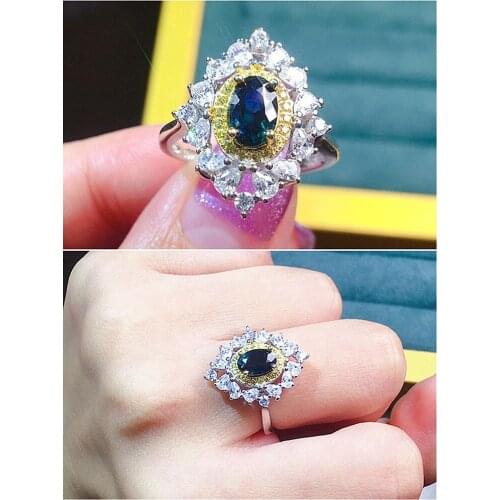 Vintage Luxury Blue Crystal Sapphire Gemstones Diamonds Rings for Women White Gold Silver Color Bague Jewelry Bijioux Party Gift