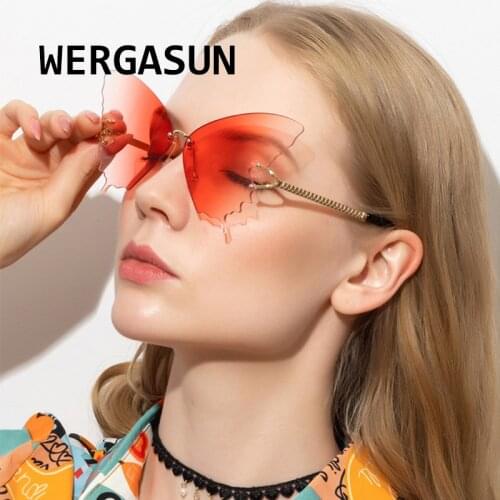 WERGASUN Butterfly Rimless Sunglasses Women Luxury Brand Designer Fashion Oversized Steampunk Sunglasses Vintage Eyewear UV400