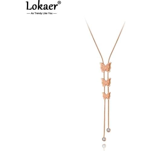 Lokaer 3Pcs Butterfly Charm Pendant Necklaces For Women Girls Trendy Titanium Steel Bohemia CZ Crystal Animal Necklace N20158