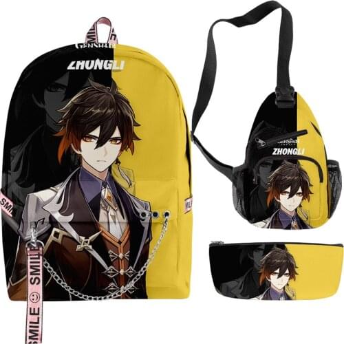 2020 Genshin Impact Backpack Schoolbag 3pcs/Set Anime Boys Girls Cartoon Comic Oxford Waterproof Travel Bicycle Backpack