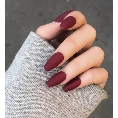 24pcs/set Red Frosted Ballet Medium Length Fake Nails with Glue Fashion Pure Color Nail Patches Women press on nails coffin