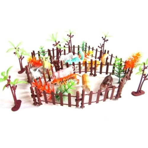 32pcs/set Plastic Various Kinds Zoo Animals Toys Kid Children Solid Small Simulation Fence Animals Toys