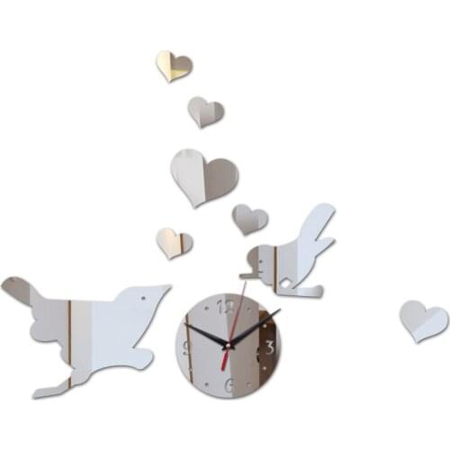 Special offer diy mirror stickers Home Decoration Acrylic modern living room animal birds 3d wall clock clocks