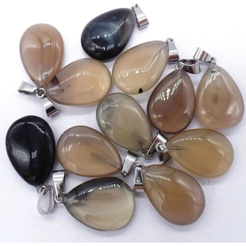 50Pcs 24x16x5mm Wholesale Natural Gray Agate Teardrop Pendant Bead DIY Earrings Handmade Jewelry Accessories S734