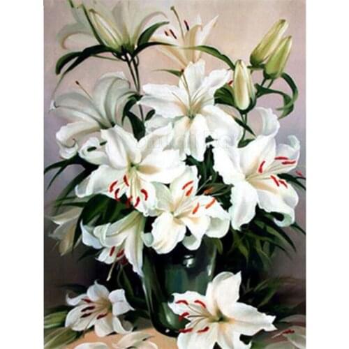 White Lily Flower Diamond Painting Cross Stitch 5d Diy Full Square Drill Diamond Embroidery Mosaic Floral Drawing Home Paintings