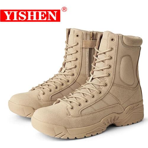 YISHEN Army Boots Men Desert Tactical Military Boots Outdoor Men Work Safety Shoes Ankle Lace-up Combat Motorcycle Boots 39-46