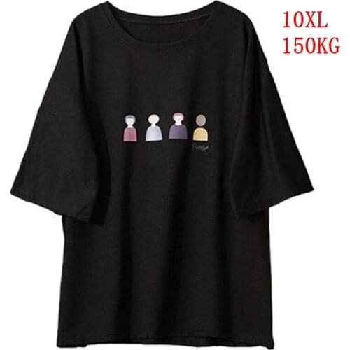 Large size womens T-shirt plus size 7XL 8XL 9XL 10XL summer round neck short sleeve loose black and white red big T-shirt top