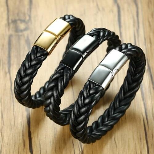 Black Stainless Steel Microfiber Leather Bangle Bracelet for Men Fashion Casual Male Jewelry